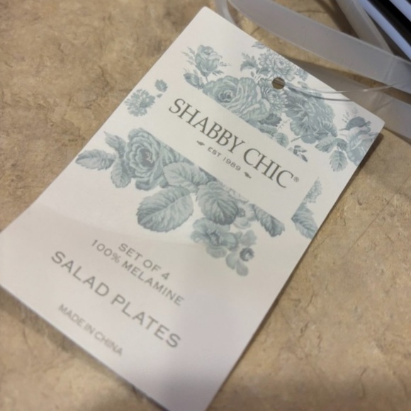 8 NEW Shabby Chic Melamine 8.5" Plates White Black Bows Scalloped Edges Set of 8 - Picture 4 of 4